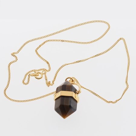 Naszyjnik - Tygrysie Oko sopel w okuciu na łańcuszku złoconym