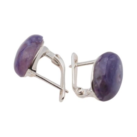 Kolczyki z owalnymi czaroitami w srebrze