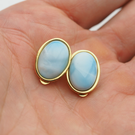 Klipsy- Larimar owal w srebrze złoconym