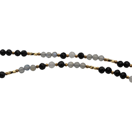 Naszyjnik - Labradoryt, Turmalin, Kamień Księżycowy, srebro pozłacane 925