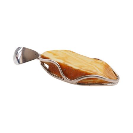 Zawieszka - surowy Bursztyn mleczny plastry w srebrze 