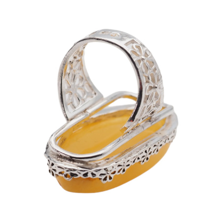 Pierścionek regulowany - Mleczny Bursztyn w srebrze