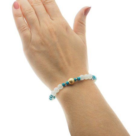 Bransoletka - Kamień Księżycowy, Turkus, Howlit i srebro złocone