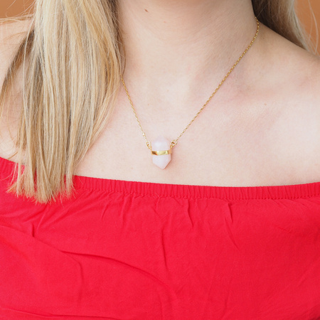 Naszyjnik - Kwarc Różowy sopel w okuciu na łańcuszku