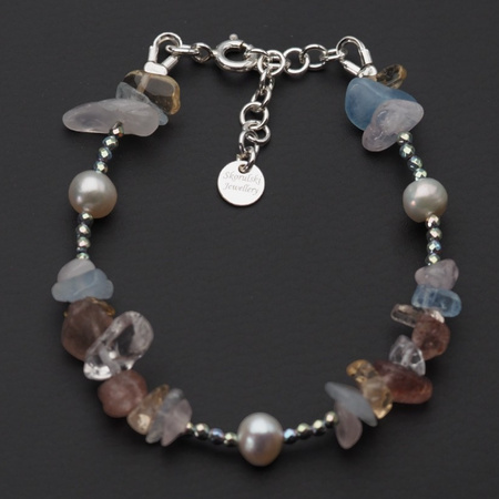 Bransoletka - Perła, Kwarc, Cytryn, Hematyt kostki i srebro