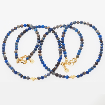 Naszyjnik z sercem - Jaspis cesarski niebieski i srebro złocone