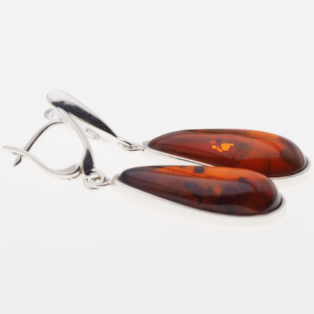 Kolczyki - koniakowy Bursztyn łza i srebro