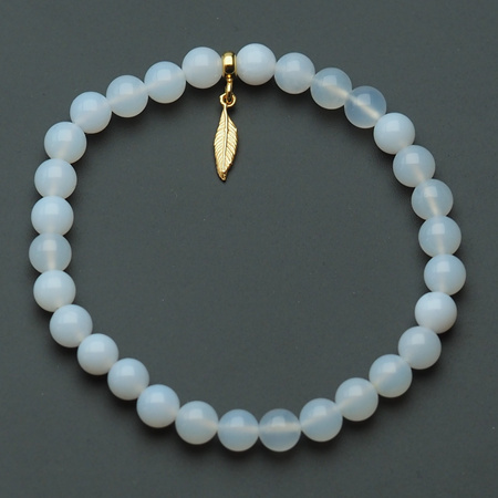 Bransoletka - Akwamaryn kulki 6mm i piórko srebrne złocone