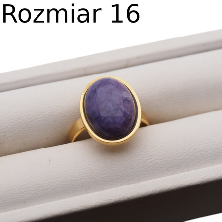 Pierścionek regulowany z Czaroitem w srebrze podwójnie złoconym