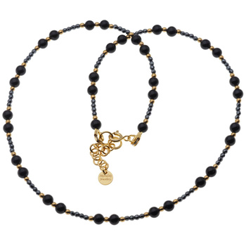 Naszyjnik regulowany - Turmalin czarny, Hematyt i srebro złocone