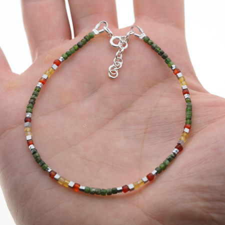 Bransoletka na nogę - Diopsyd, Agat, Hematyt kostki i srebro