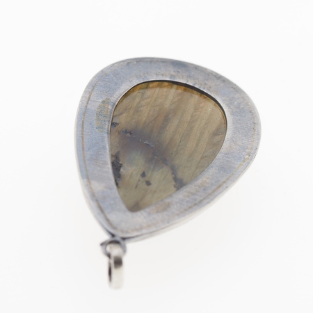 Srebrna zawieszka z Labradorytem – oksydowana oprawa, łza 31×19 mm