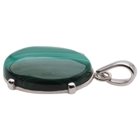 Zawieszka z owalnym malachitem w srebrze rodowanym