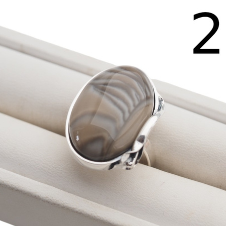 Srebrny pierścionek z Krzemieniem Pasiastym – srebro oksydowane 925, motyw liścia