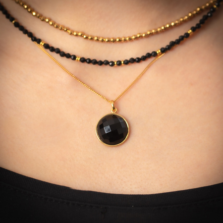 Naszyjnik srebrny złocony - cięty Onyks okrągły na łańcuszku