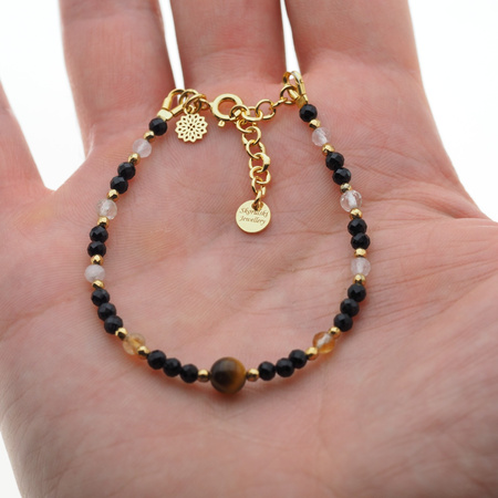 Bransoletka mix - Turmalin, cytryn, kwarc różowy i srebro złocone