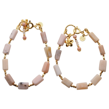 Bransoletka z kwiatem - Opal Różowy i srebro złocone