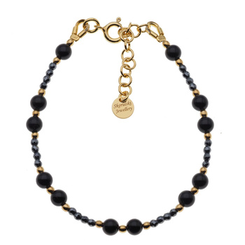 Bransoletka regulowana - Turmalin czarny, Hematyt i srebro złocone