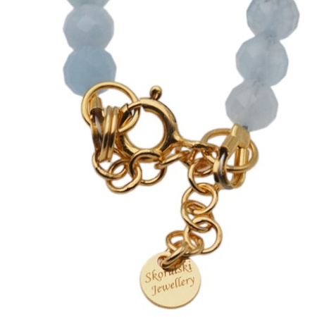 Naszyjnik z sercem - Akwamaryn fasetowany i srebro złocone