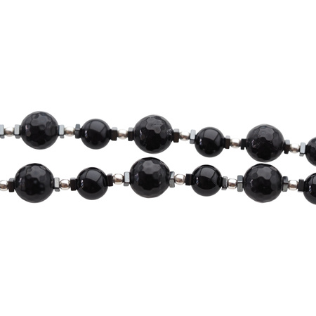 Bransoletka - Turmalin czarny, Hematyt i srebro