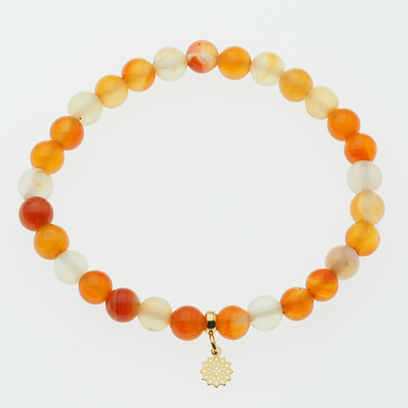 Bransoletka 17,5 cm - Karneol kulki 6mm i srebro złocone