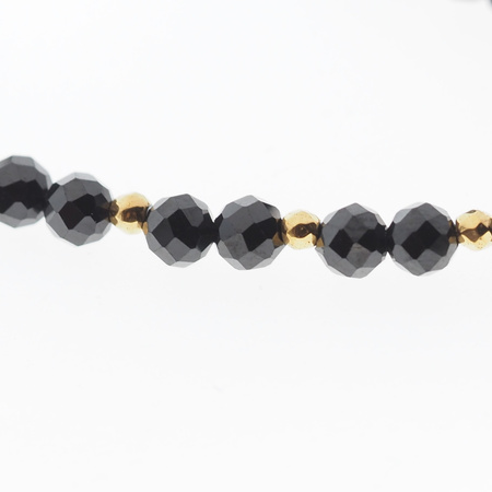 Naszyjnik Lunula z księżycem - Spinel fasetowane kulki, Hematyt i srebro złocone