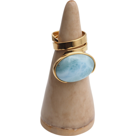 Pierścionek regulowany - owalny Larimar w srebrze złoconym