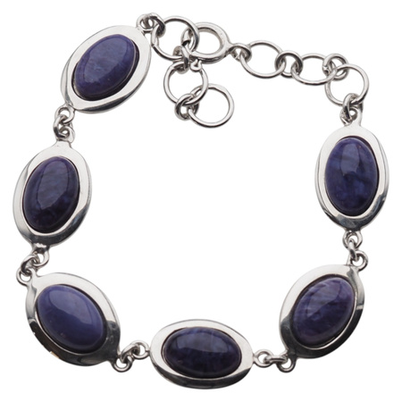 Bransoletka z owalnym czaroitem w srebrze rodowanym.