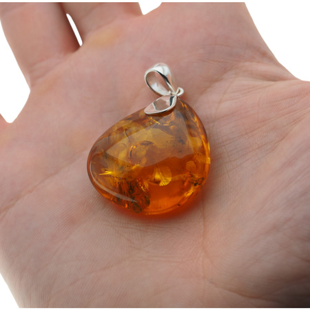 Naszyjnik na rzemieniu - transparentny Bursztyn w srebrze