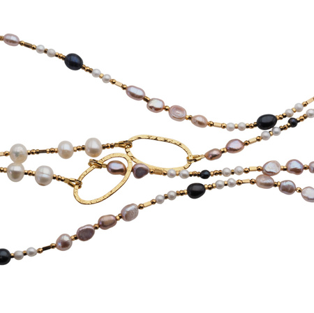Naszyjnik długi - Białe, różowe, czarne Perły hodowane i srebro złocone