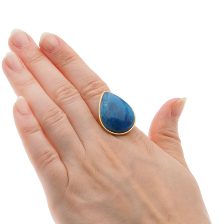 Pierścionek - Apatyt łza w srebrze złoconym (rozmiar 19)