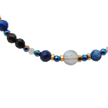 Bransoletka mix - Turmalin, Lapis Lazuli, Labradoryt, hematyt i srebro złocone