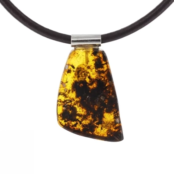 Naszyjnik na rzemieniu - Bursztyn i srebro