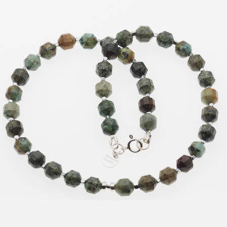 Naszyjnik - Turkus cięte wielościany, Hemetyt i srebro