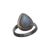 Pierścionek regulowany - Kamień Księżycowy łza i srebro oksydowane