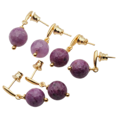 Kolczyki - Rubin kulka w srebrze zloconym