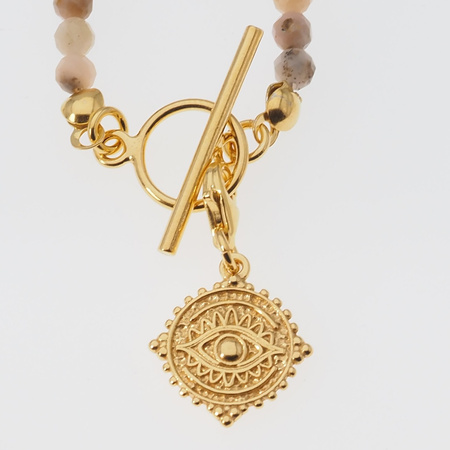 Naszyjnik z okiem proroka - Opal Różowy i srebro złocone