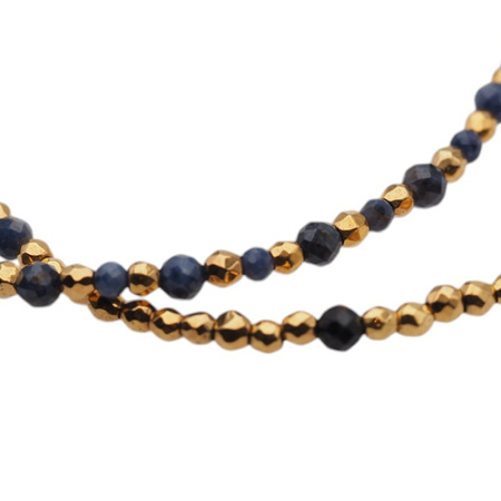 Bransoletka podwójna znak zodiaku ryby - Szafir, Hematyt i srebro złocone