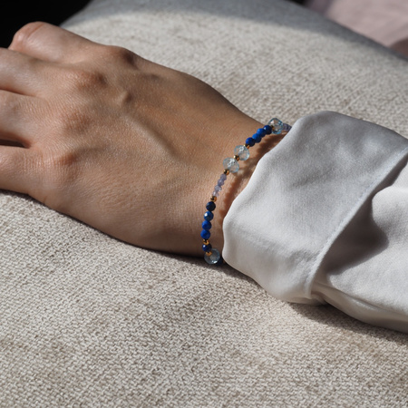Bransoletka - Lapis Lazuli, Topaz, Tanzanit i srebro złocone
