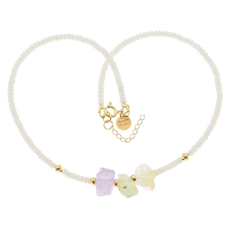 Naszyjnik regulowany - Koral biały i surowe kamienie - Prehnit, Cytryn, Ametyst