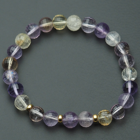 Bransoletka 18,5 cm - cięty Ametryn kulki 7mm i srebro złocone