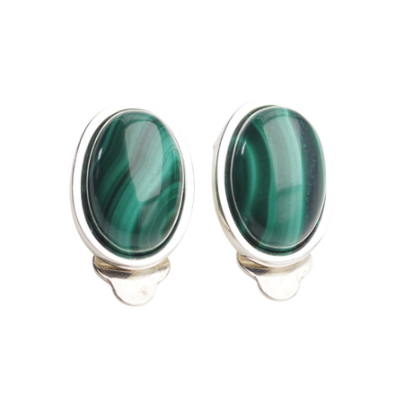 Klipsy - Malachit owalny w srebrze