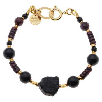 Bransoletka - Turmalin czarny, Granat i srebro złocone