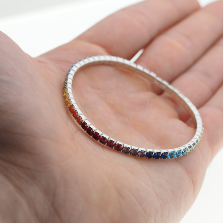 Bransoletka sprężynująca - kolorowe cyrkonie w srebrze