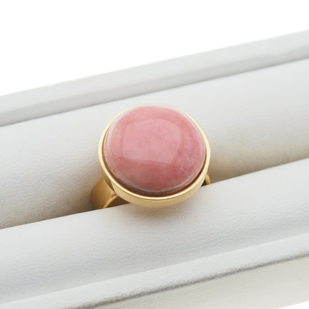 Pierścionek regulowany - Rodochrozyt koło w srebrze złoconym