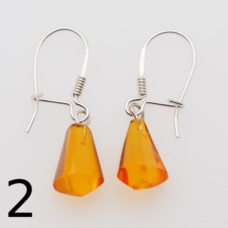 Kolczyki - transparentny Bursztyn stożki i srebro
