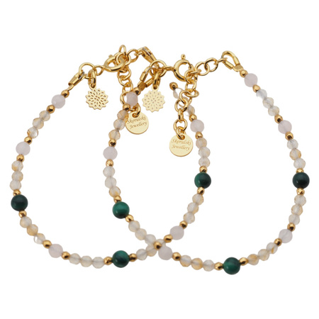 Bransoletka obfitości i miłości - Cytryn, Kwarc Różowy, Malachit i srebro złocone