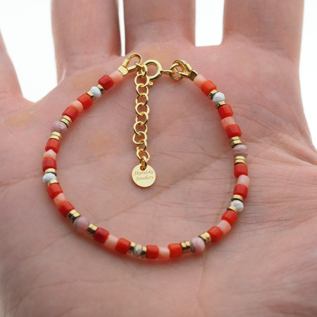 Bransoletka - Koral, Rodochrozyt, Howlit, Hematyt i srebro złocone