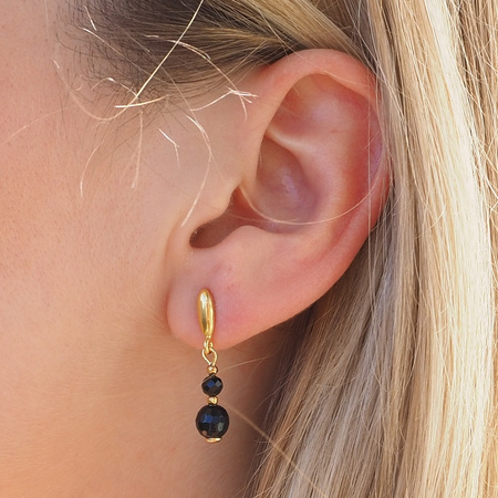 Kolczyki wiszące sztyfty - Spinel fasetowane kulki i srebro złocone