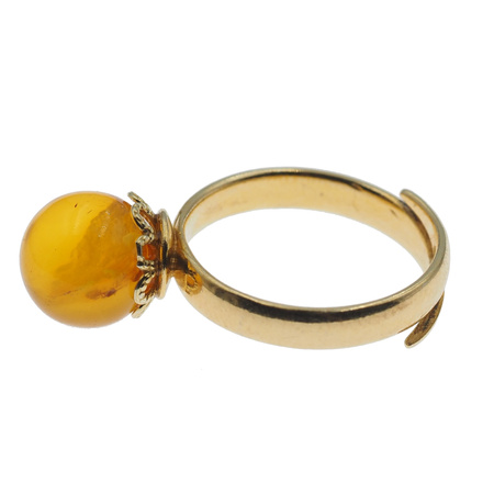 Pierścionek regulowany z Bursztynem Koniakowym - kulka w srebrze złoconym